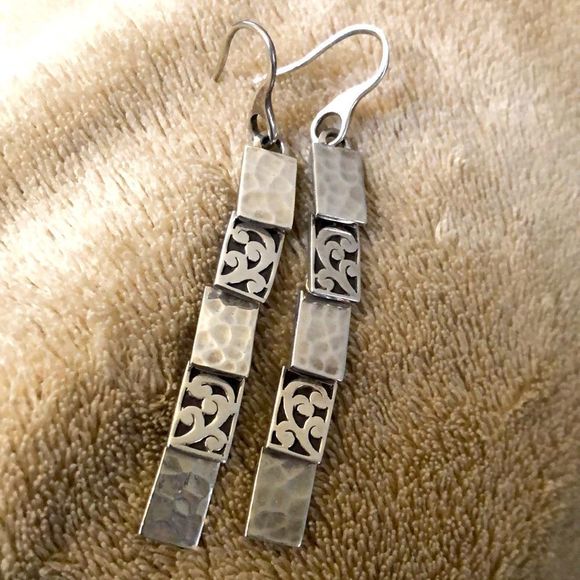 LOIS HILL Sterling Silver Drop Dangle Alternating Hammered Filigree Earrings - Picture 10 of 16